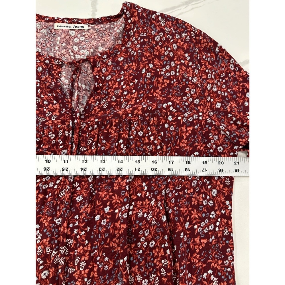 Reformation Helena Cotswold Floral Mini Dress 3/4 Sleeve V-Neck Size M Boho Chic - Picture 10 of 13
